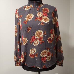 MARISOL BROWN ROFFLED HIGH NECK LONGSLEEVE BLOUSE WOMEN SIZE M